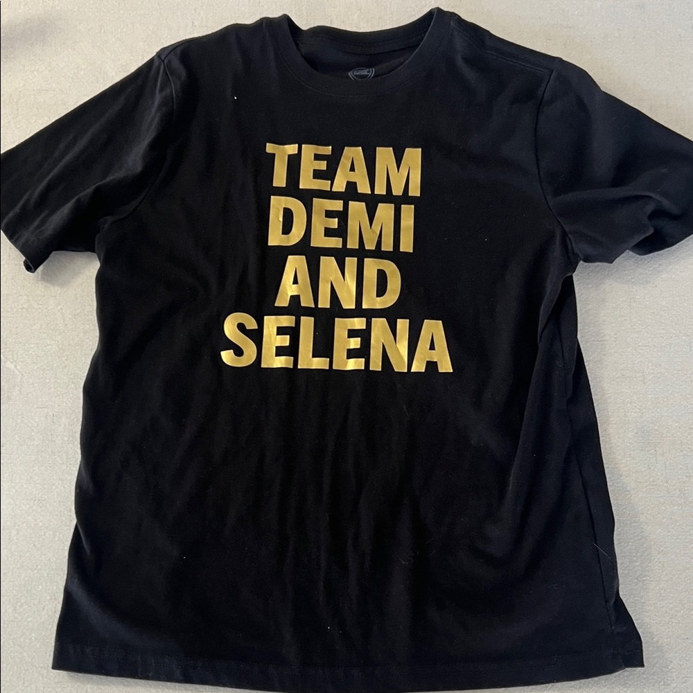 wonder nation Black T-Shirt with Gold Text - TEAM DEMI AND SELENA